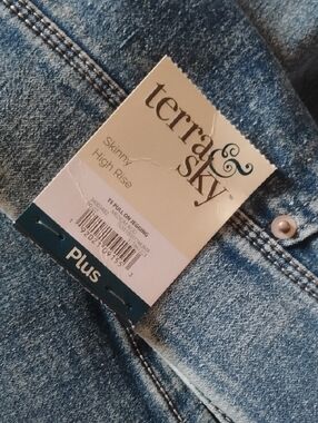 Terra & Sky Womans Skinny High-Rise Jeans in Faded Blue